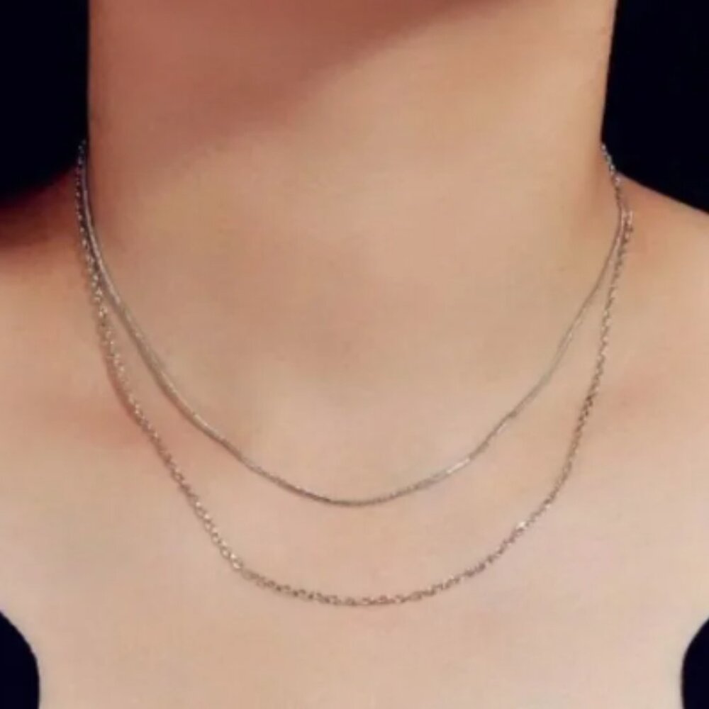 NWT, Silver Minimalist Layered Chain Necklace